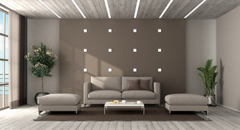 生活房间与现代家具和领导光木天花板呈现现代生活房间与沙发和<strong>脚凳</strong>