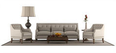 经典风格沙发和扶手椅孤立的白色背景呈现经典风格家具集孤立的白色
