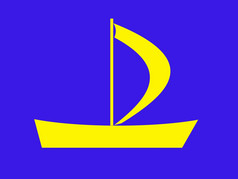 贸易马克与的黄色的船蓝色的背景