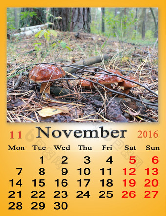 日历为10月与蘑菇牛肝菌属badius日历为10月与的丝带蘑菇牛肝菌属badius