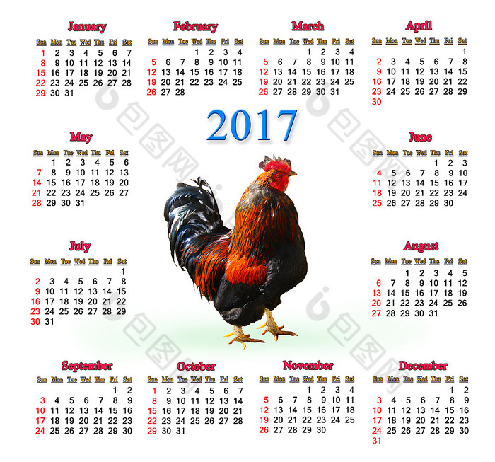 日历为与图像旋塞办公室日历为与图像旋塞公鸡的象征下一个一年