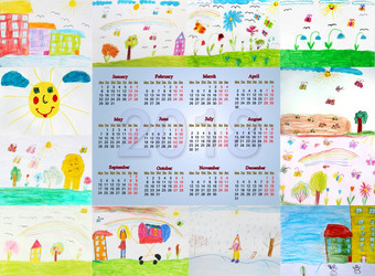 日历为与幼稚的图纸美丽的日历为与不同的幼稚的图纸为每一个月