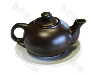 茶壶与茶的飞碟孤立的茶壶与茶的飞碟孤立的的白色