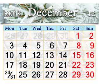 日历为12月与分支覆盖白霜日历为12月与图片白色分支覆盖白霜