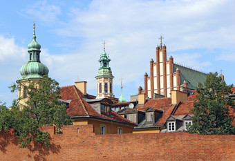 美丽的体系结构与穹顶波兰的资本华沙历史建筑华沙美丽的教堂与高栅栏美丽的体系结构与穹顶波兰的资本华沙