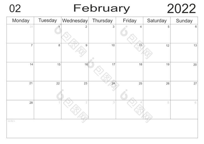 日历2月时间表与空白请注意为列表纸背景规划师2月空细胞规划师每月组织者日历列表格式规划师2月空细胞规划师每月组织者日历