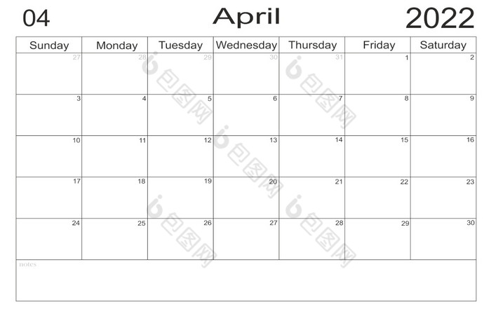 日历4月时间表与空白请注意为列表纸背景规划师4月空细胞规划师每月组织者日历周日开始一半信规划师4月空细胞规划师每月组织者日历