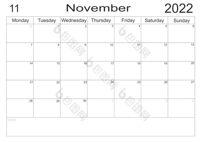 日历列表日历11月时间表与空白请注意为列表纸背景规划师11月空细胞规划师每月组织者规划师11月空细胞规划师每月组织者日历