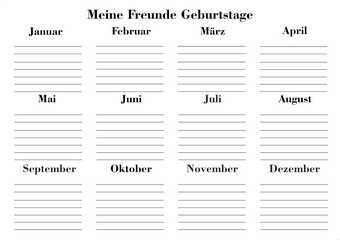 朋友生日规划师每年日历朋友生日德国语言空白请注意为列表规划师朋友生日德国空细胞规划师每月组织者朋友生日每年日历朋友生日德国语言