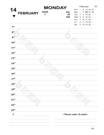日历过时的模板2月2月规划师每天与细胞填满可打印的每天规划师为业务2月日记为条目每天日记盛宴圣情人节每天规划师为业务2月日记日历过时的模板