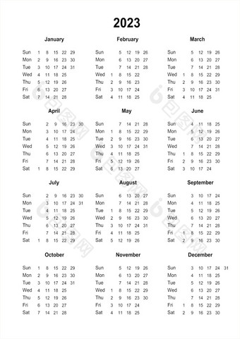 日历可打印的日历为周日开始极简主义风格日历可打印的日历为极简主义风格