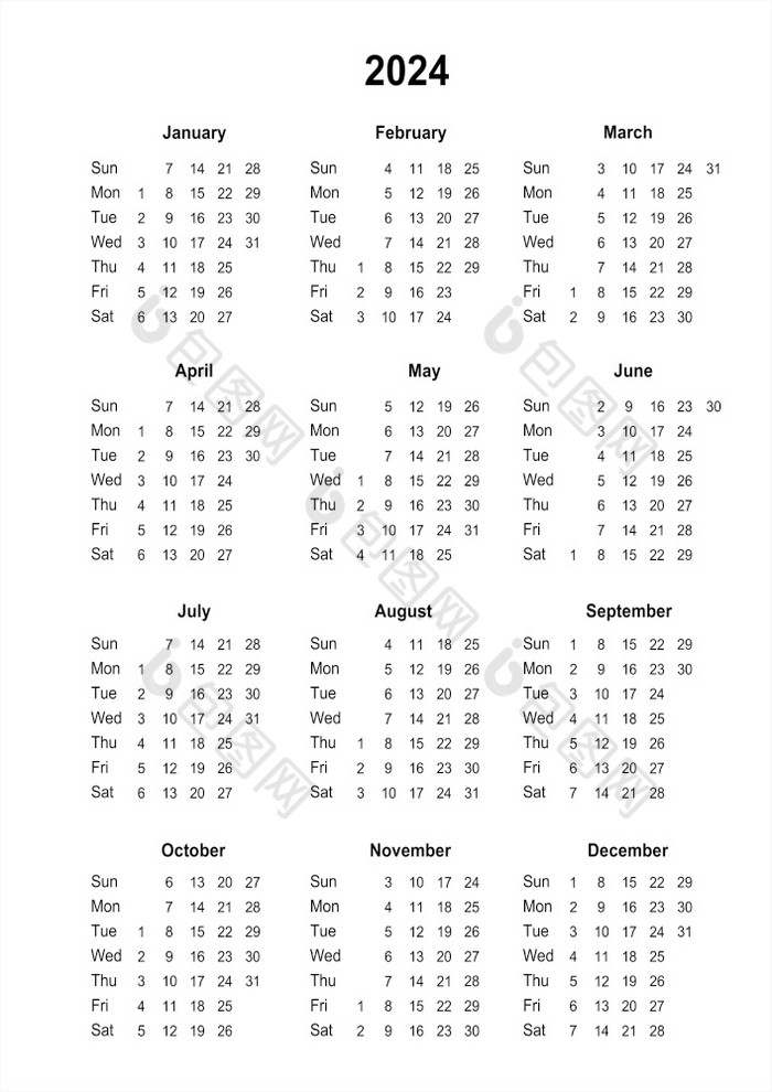 日历可打印的日历为周日开始极简主义风格每年日历日历可打印的日历为极简主义风格每年日历