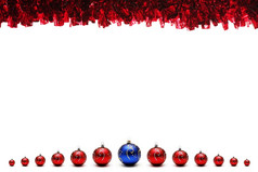红色的而且蓝色的圣诞节球与俗丽的而且的地方为文本