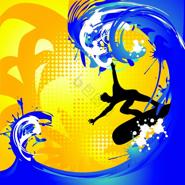 热带冲浪向量插图