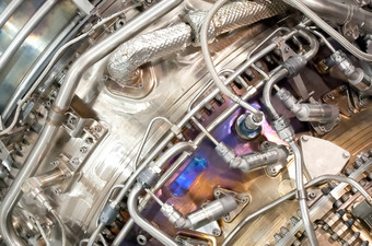 复杂的液压工程内部航空飞机引擎