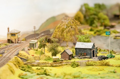 微型模型火车集农村景观而且农场