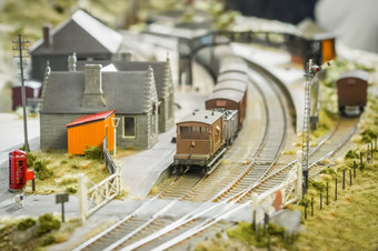 英国农村村模型铁路站浅景深