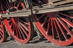轮子和耦合棒古董蒸汽机车浅景深