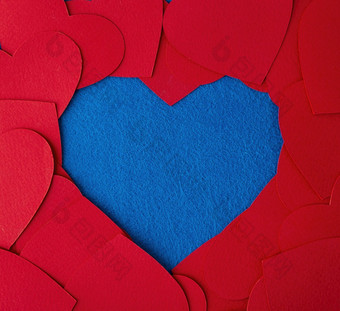 纸减少红色的心框架蓝色的变形背景与复制空间概念图像情人节rsquo一天妈妈。rsquo一天生日问候卡片邀请庆祝活动