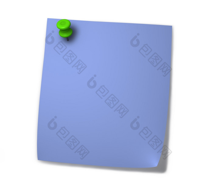 空白蓝色的便利贴为笔记与绿色画销而且影子孤立的白色背景