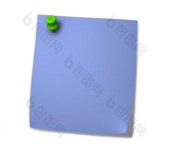 空白蓝色的<strong>便利贴</strong>为笔记与绿色画销而且影子孤立的白色背景