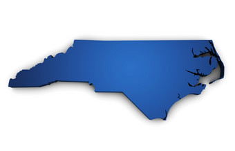 形状北卡罗莱纳状态地图彩色的蓝色的而且孤立的白色背景