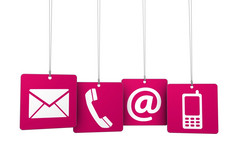 网络联系互联网概念与电子邮件移动电话而且图标而且象征四个红色的挂标签为网站博客而且行业务