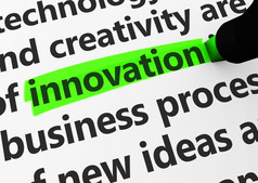 创新概念与呈现业务相关的单词而且创新文本突出显示与绿色标记
