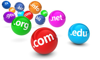 网站而且互联网域的名字网络概念与域标志而且文本色彩斑斓的跳跃光滑的球体孤立的白色背景