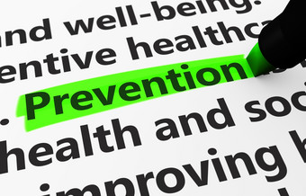 预防医疗保健概念与渲染医疗相关的单词而且预防文本突出显示与绿色标记