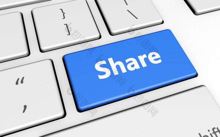 分享标志和信蓝色的电脑键盘为博客和网络业务概念插图