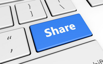 分享标志和信蓝色的电脑键盘为博客和网络业务概念插图