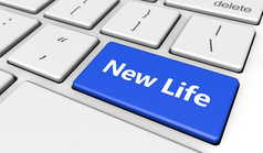 新生活方式概念与新生活词和标志印刷蓝色的电脑按钮渲染图像
