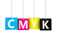 cmyk数字抵消印刷和图形设计概念与颜色和信标签插图为博客商店和在线业务