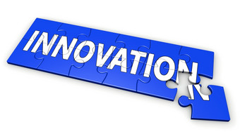 业务创新概念与标志和词蓝色的谜题插图孤立的白色背景