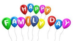 快乐家庭一天标志和信色彩斑斓的气球插图孤立的白色背景