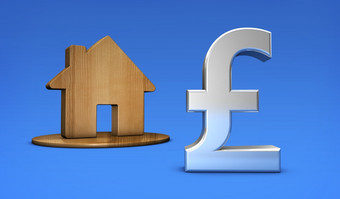 英国英镑象征和首页图标财产价值和房子市场价格概念插图