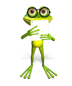 插图快乐绿色青蛙与平板电脑