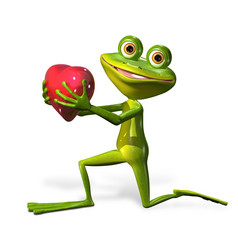 插图快乐绿色青蛙与红色的心