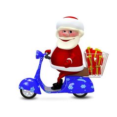 动画圣诞老人踏板车与礼物白色背景