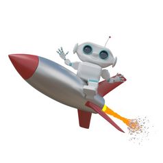 插图小白色机器人火箭白色背景
