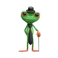 插图绿色青蛙领带和玩滚球的人他白色背景