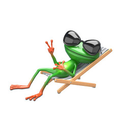 插图绿色青蛙甲板椅子和眼镜白色背景