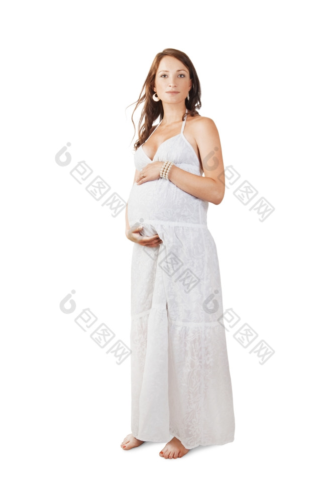 年轻的美丽的怀孕了女人孤立的白色背景