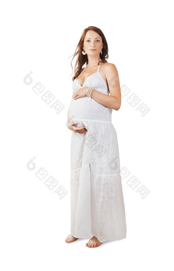 年轻的美丽的怀孕了女人孤立的白色背景