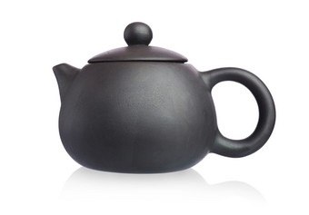 黑色的紫色的中国人功夫茶壶孤立的白色背景