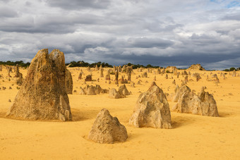 黄色的沙子沙丘和石灰石柱子尖塔沙漠的南邦国家公园西方澳大利亚