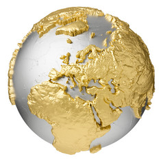 黄金银全球没有水欧洲呈现孤立的白色背景元素这图像有家具的已开启