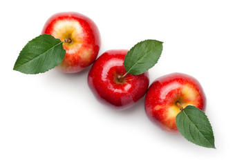 红色的苹果与绿色叶子孤立的白色背景联欢晚会苹果前视图