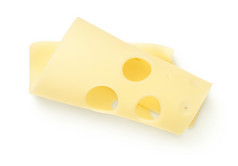 爱蒙塔尔奶酪片孤立的白色背景前视图平躺